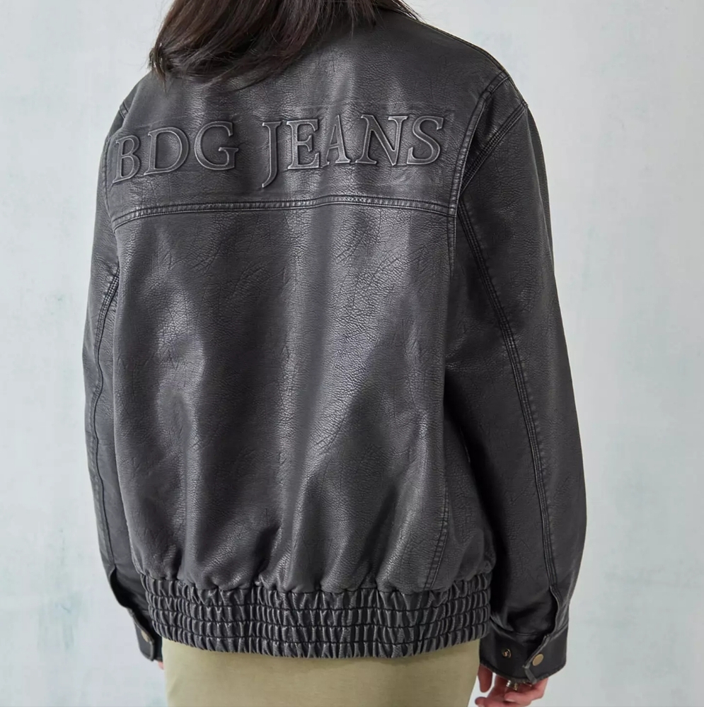 NWT BDG Sean Faux Leather Harrington Jacket in Brown Women's size Large